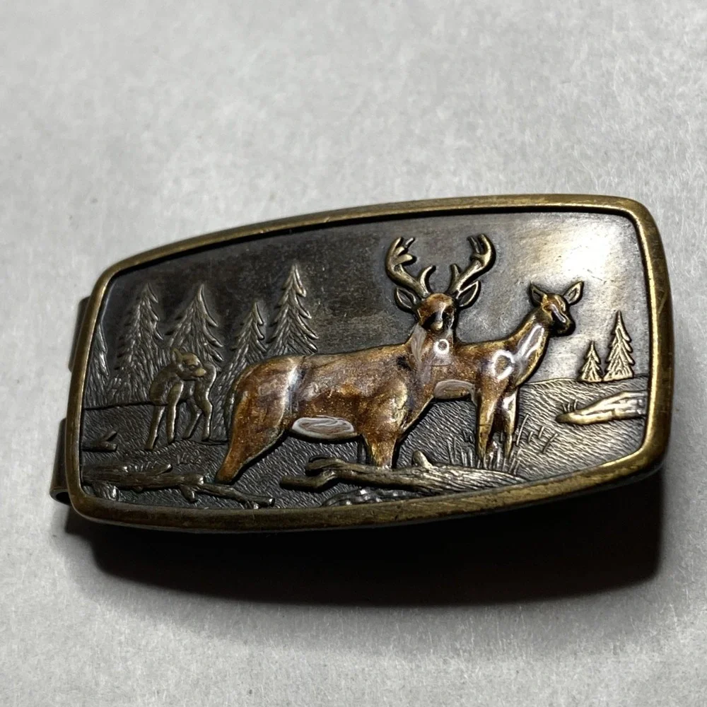 Vintage ANSON ENAMEL DEER MONEY CLIP WITH DOUBLE ACTION SPRING MADE IN THE USA